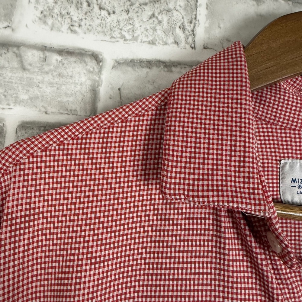 Mizzen+Main Men LARGE Trim Fit Micro Red Gingham Performance Dress Shirt Stretch - Picture 2 of 8